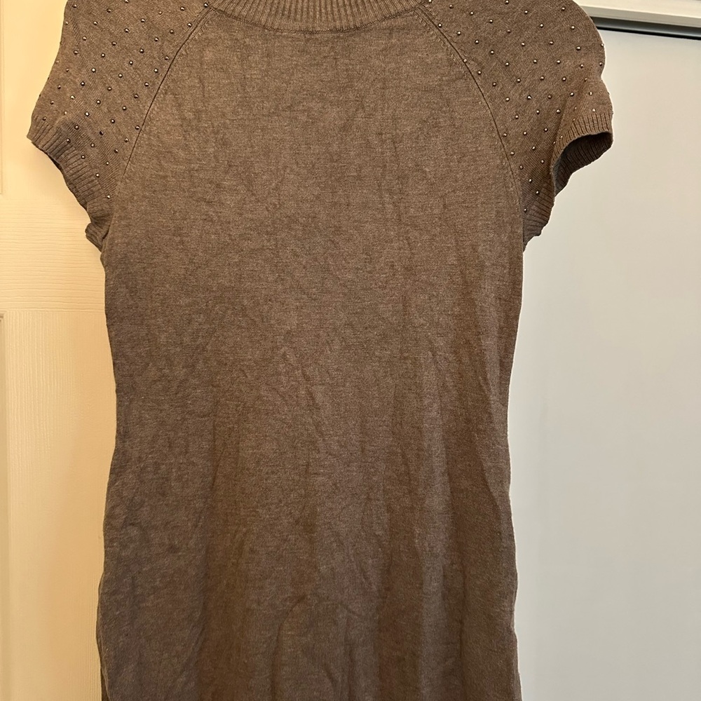 Brown Short Sleeve Sweater Dress